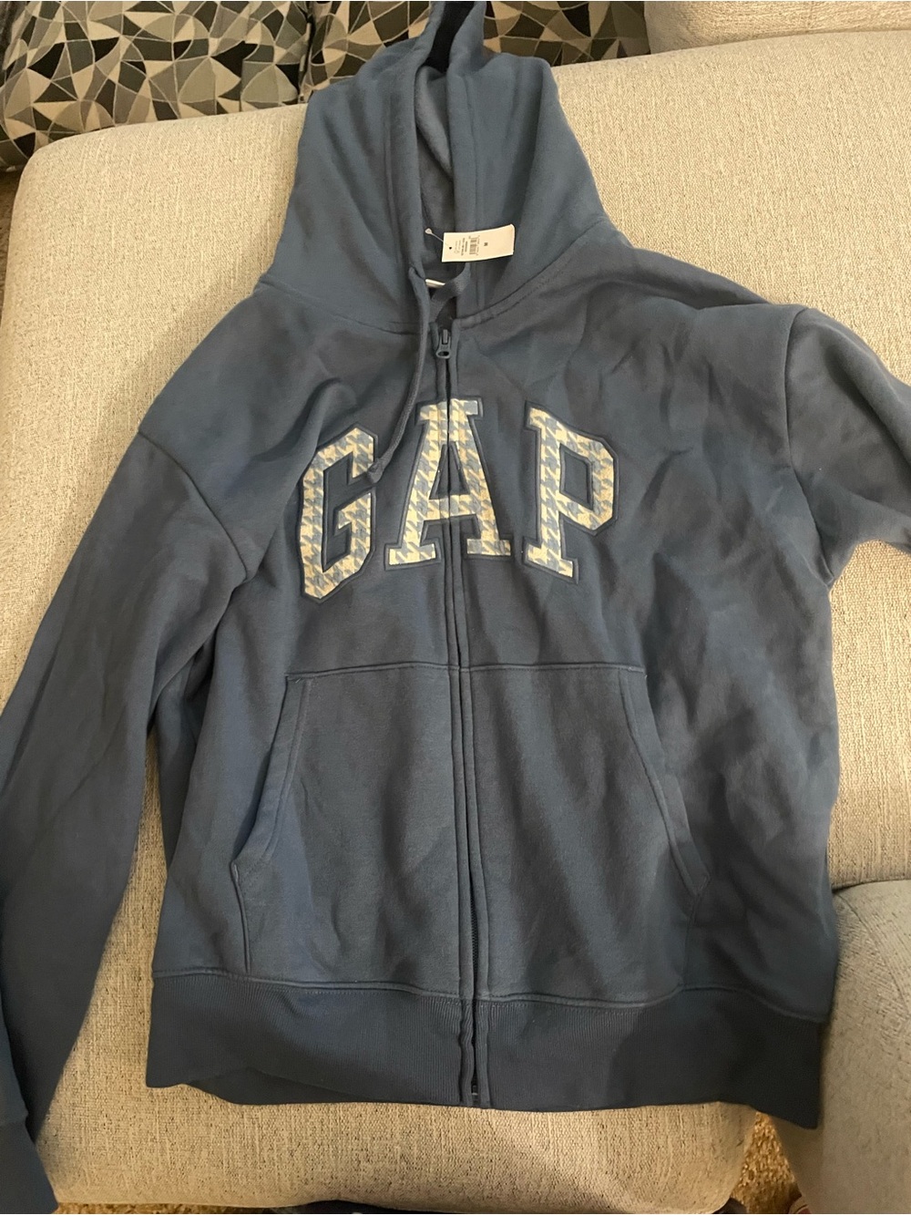GAP Women Slate Blue Zip-Up Hoodie with Logo